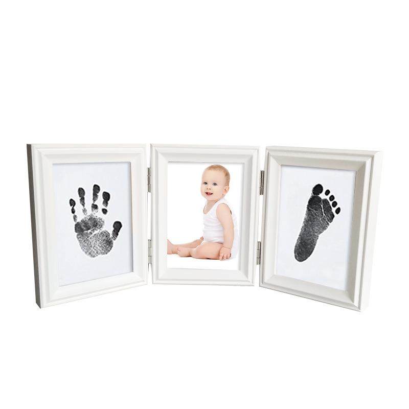 新款 三折相框 百天周岁宝宝纪念品 宝宝手脚印泥 婴儿手脚印油