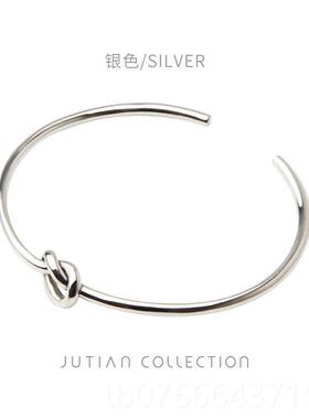正品J闺UTNIA小众设计S925纯银细学手镯女简约打结开口细手环生蜜