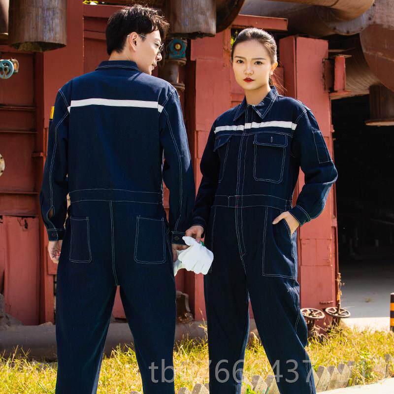 正品牛仔反光条连体工作服套装长男焊工喷漆修汽机维防尘工作服袖