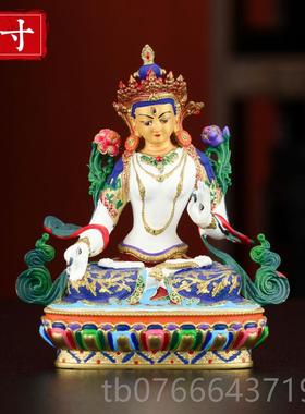 正品白度母佛像宗黄铜绘居家供母奉西藏传家用彩居家佛观音佛像密