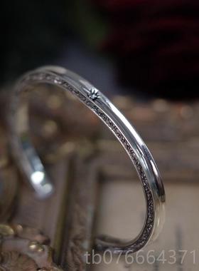 正品SHI 925银手镯复古百搭星星锆石唐U草花纯纹元素性小个众手饰