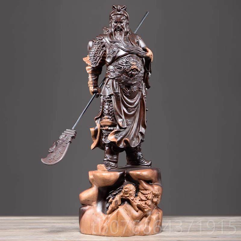 正品檀木雕刻神关公摆件实木客厅装饰武财关羽二爷关神像佛像工艺
