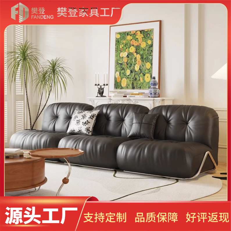 法式复古科技布沙发大小户型客厅模块皮艺拉扣沙发轻奢现代简约