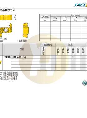 韩国特固克数控槽刀片TDGX 4MT-0.05-R TT9080仿形双头60螺纹加工