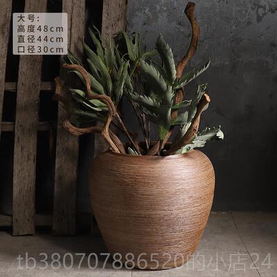 高档粗陶林大坛子圆缸鱼缸园花盆大号复古落客地厅陶摆瓷花瓶干花