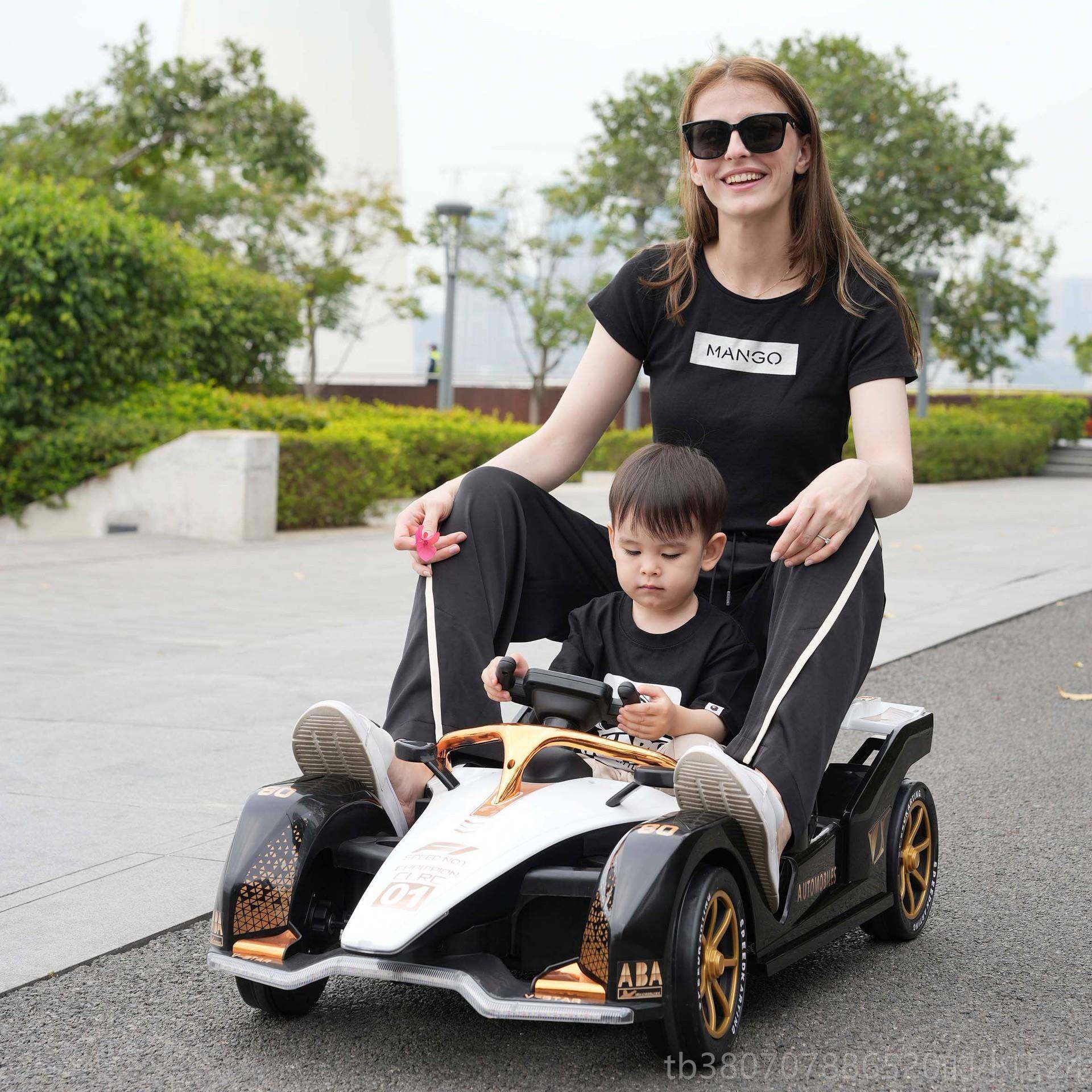 高档儿童电动车卡车丁车四漂移可遥控男女小孩赛双人玩具车轮坐人