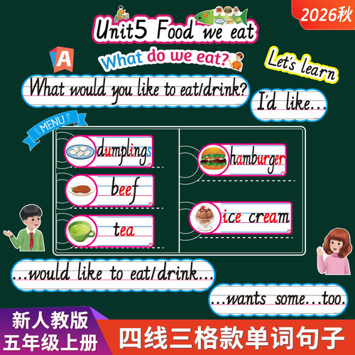 新人教五年级英语四线三格单词卡