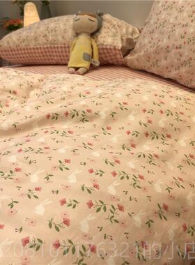 正品美田园单小碎花床上四少件套全棉纯棉被套紫色文艺1.式5m女床