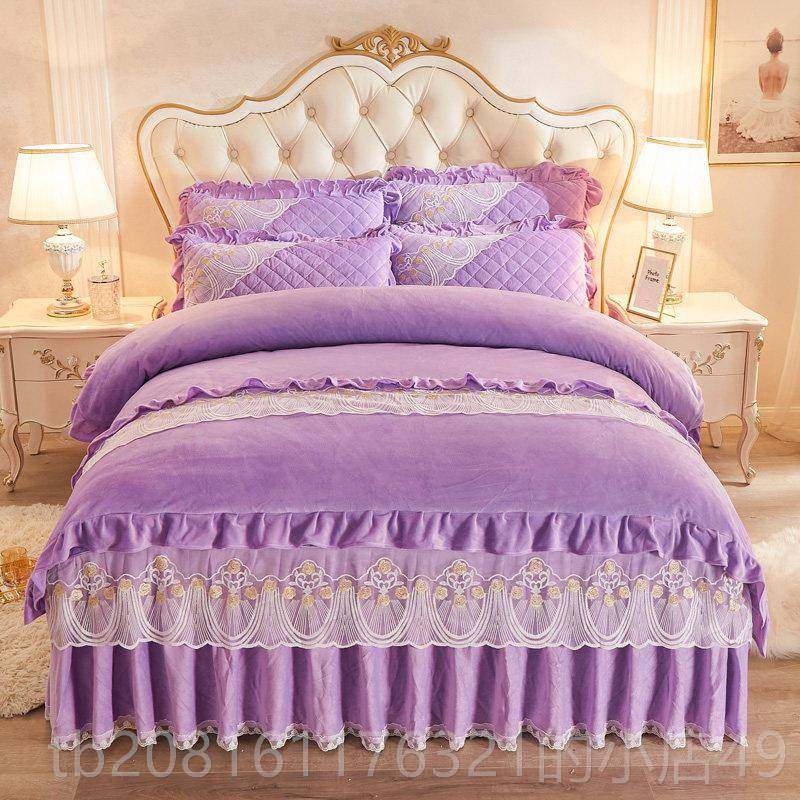 正品加新款牛奶绒床裙款四件套珊绒瑚冬季绒厚加夹棉水晶绒床罩式,床上用品,床品套件/四件套/多件套,淘宝优惠券,粉丝福利购,淘宝优惠卷