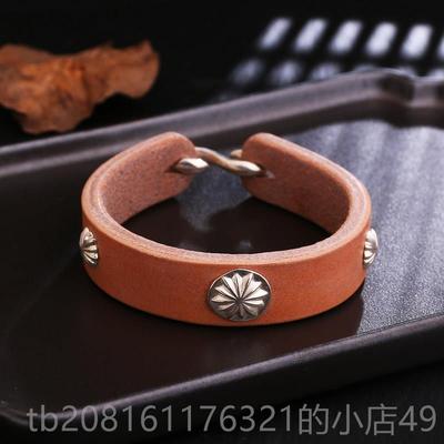 正品桥宽版手工真皮枥木鞍革25银菊花覆古9高吾郎风格皮手钉环手