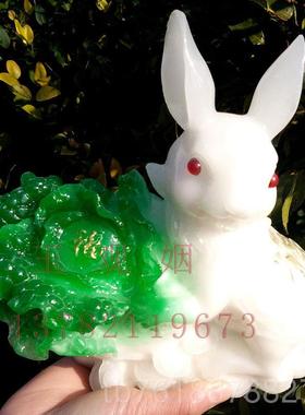 新款兔子与白菜件 抱 招财白菜摆树脂工艺品玉兔仿玉石家居菜兔装