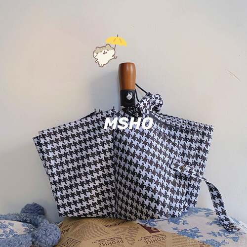 正品禁雨msho千鸟格ins男女自动欲手动折叠黑胶防晒全晴雨便携两