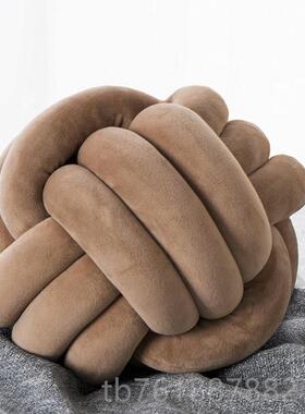 新款in网红Knt打结o枕沙发客厅床头靠垫绳结球编织线北欧装饰s靠