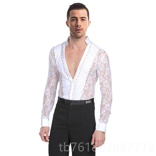 正品定制成人舞拉丁服舞蹈服装男士丁上衣蕾丝演拉出服蹈表演摩登