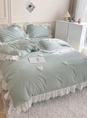 高档公主风i纯棉床上四件套全棉10少0四季白色被套可爱s女心网红