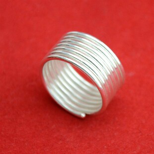 999纯银食指多环宽版戒指女简约个性大气情侣指环手工创意潮人