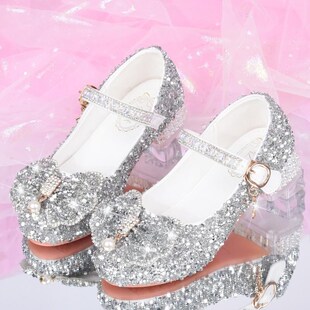 新款公主鞋女童高跟鞋小主持人配礼服走秀演出鞋儿童水晶鞋花童鞋