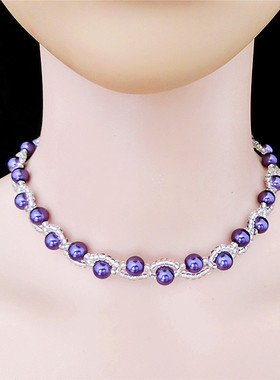 紫色珍珠编织女士项链2021年新款网红锁骨链装饰脖子饰品颈带项圈