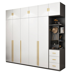 实木衣柜家用白色生态板平开四门柜子卧室带镜妆台多层板组合衣橱