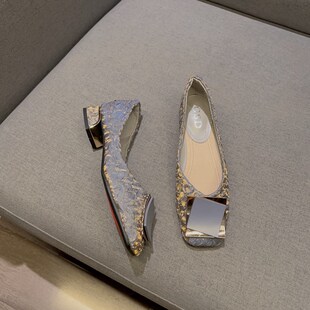 仙女鞋温柔单鞋晚晚风方头平底瓢鞋法式绸缎船鞋女秋软底粗跟女鞋