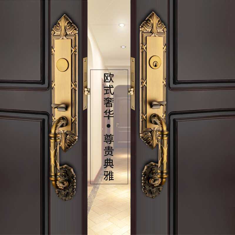 欧式别墅双开大门豪华锌合金防盗锁青古红古黄古金色实心把手门锁