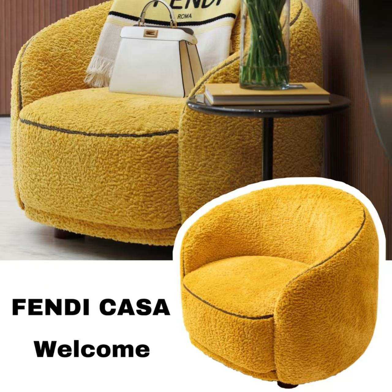 意式简约单人椅黄色布艺单人沙发客厅轻奢高级感现代样板间招待