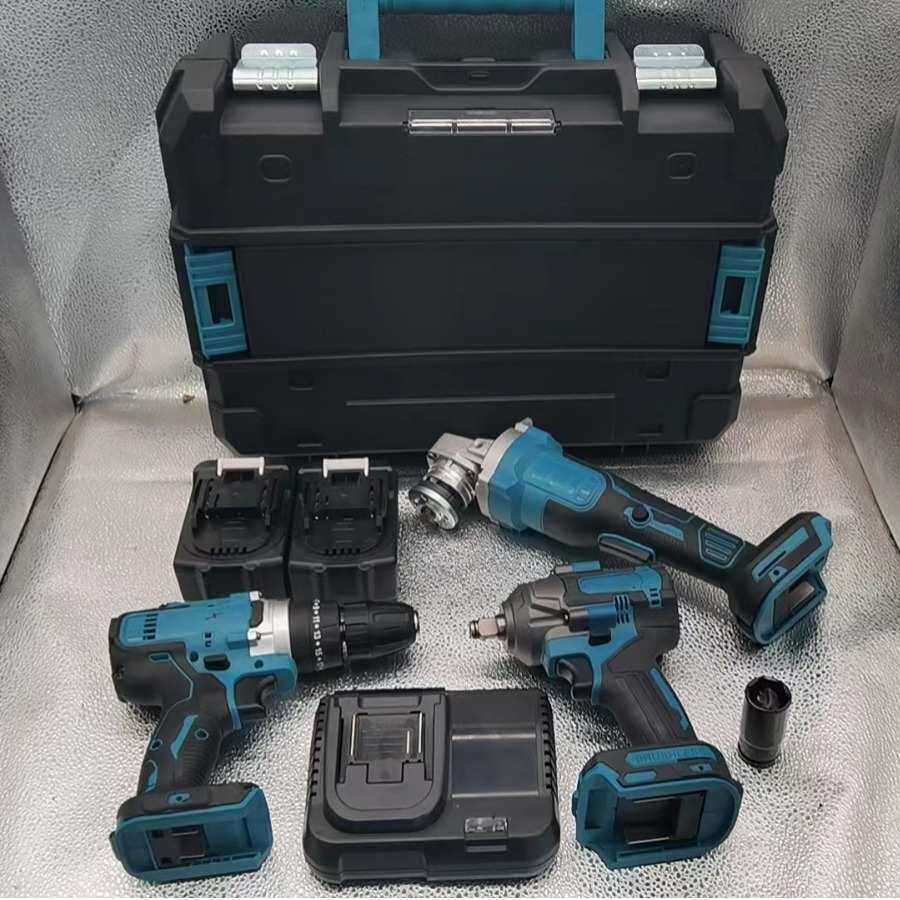 外贸三件套大功率无刷125mm角磨机锂电扳手350nm锂电冲击电钻10mm