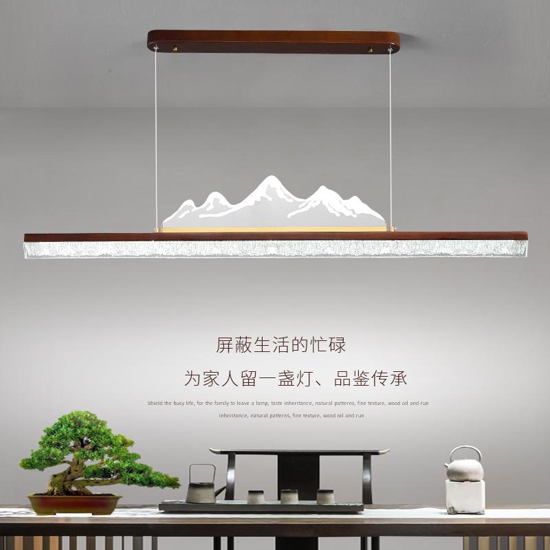 新中式餐厅吊灯中国风一字长条禅意山峰实木茶室吧台茶台护眼吊灯
