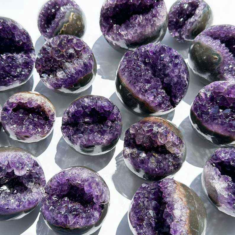 天然紫水晶簇聚宝盆紫晶开口笑钱袋子水晶工艺品办公家具摆件
