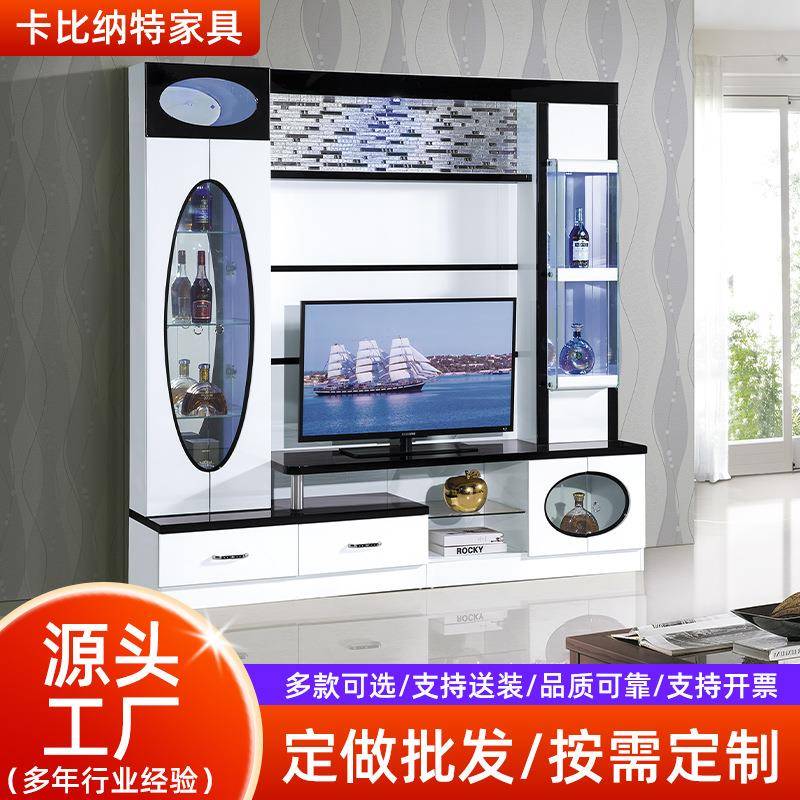 现代简约电视柜酒柜一体组合背景墙高带玻璃门柜客厅轻奢酒柜跨境