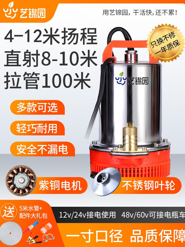 直流潜水泵12V48v 60伏低压多功能家用1寸电瓶水泵农用浇菜抽水泵