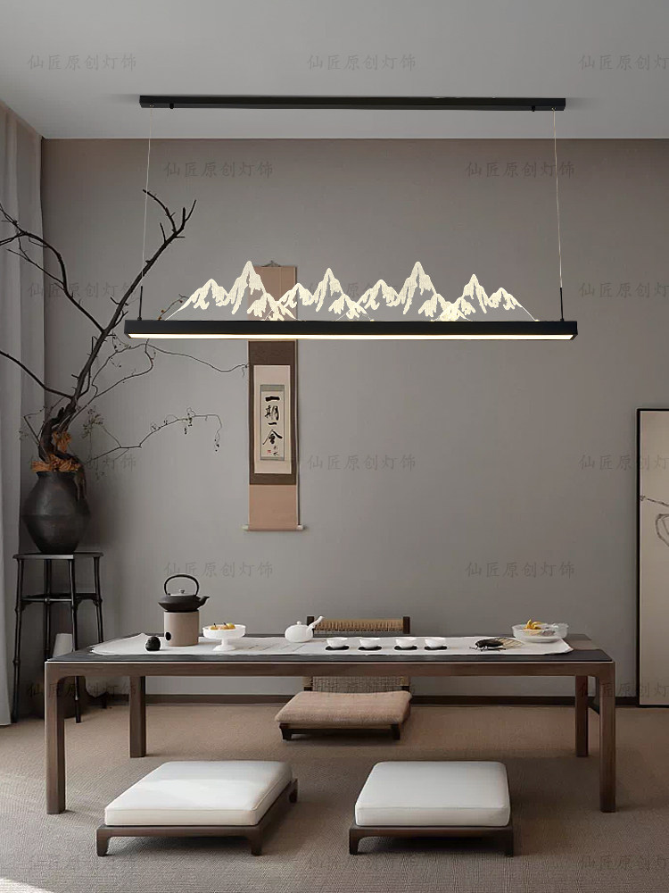 新中式餐厅灯中国风山水餐桌灯现代简约书房吧台禅意山水茶室吊灯