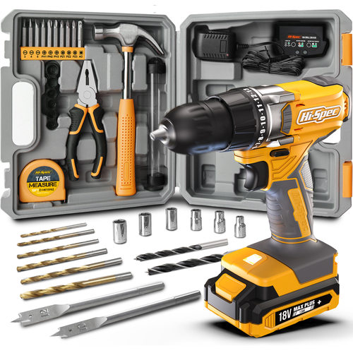 Hi-Spec 30件套家用电动工具组套18V电钻工具箱卷尺家用五金工具