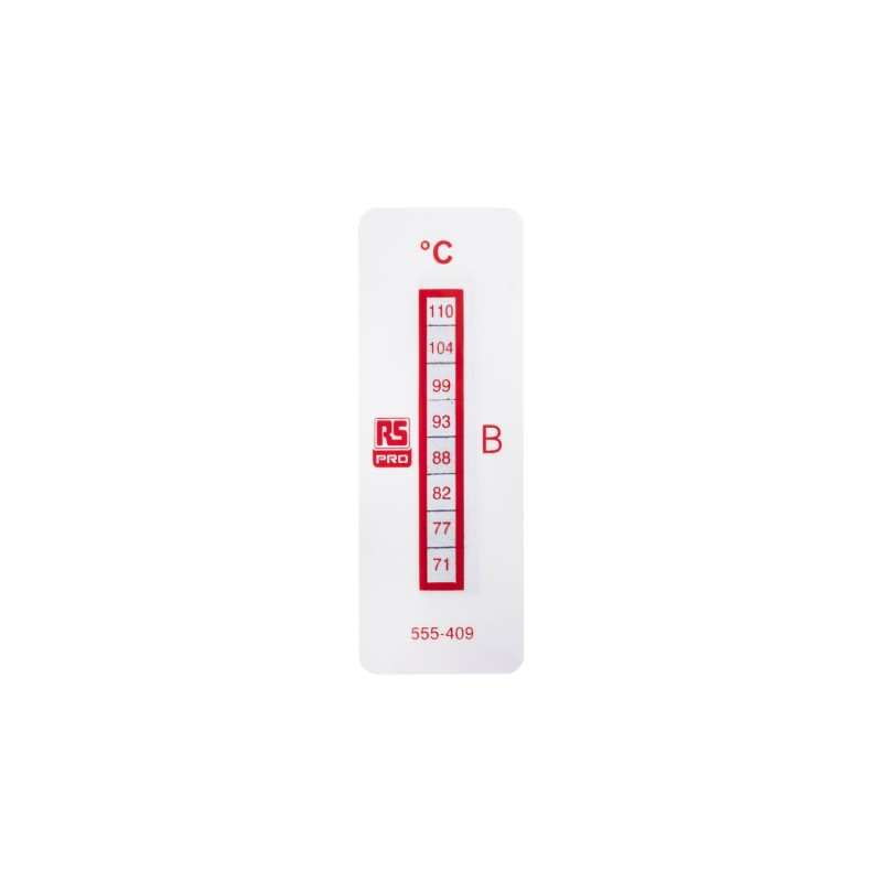RS PRO 555-409不可逆转敏感温度标签71-110°C,18x51mm, 8级温度