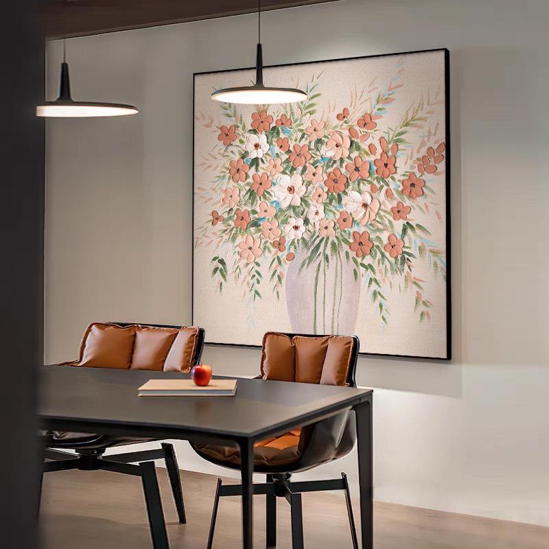 繁花似锦方形餐厅装饰画北欧风油布画花卉客厅挂画