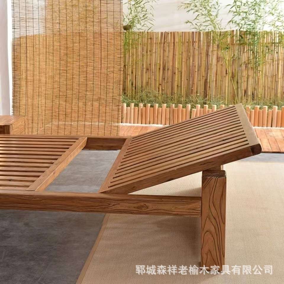 老榆木高脚床全实木平板床原木卧室双人床榫卯结构中式床家具