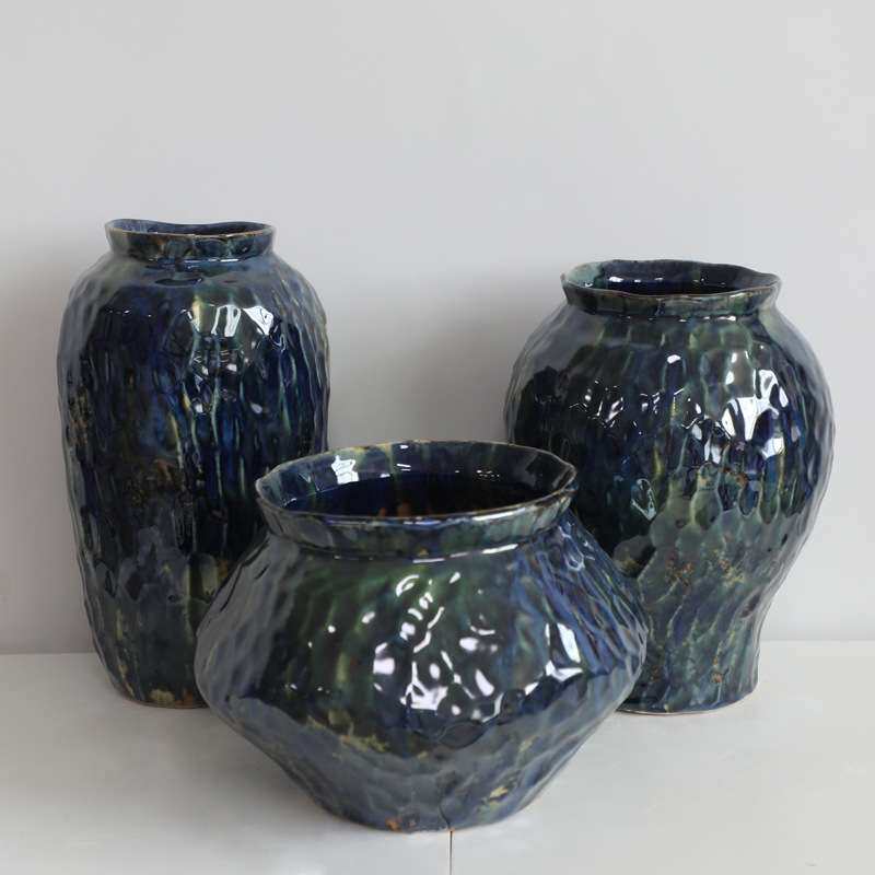 窑变釉克莱因蓝花盆陶瓷工艺品摆件陶瓷花瓶油画风家居装饰品