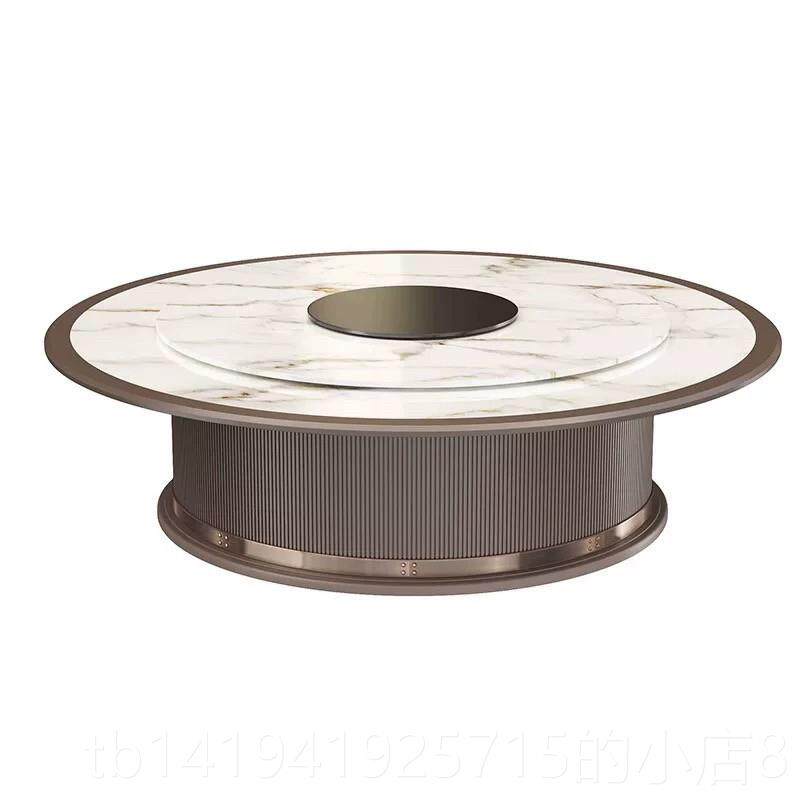 正品高档新中式店电动餐桌实木岩板大桌饭店餐厅15人电20圆磁酒炉