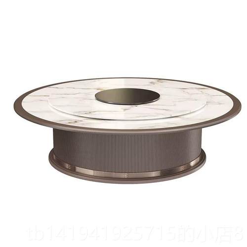 正品高档新中式店电动餐桌实木岩板大桌饭店餐厅15人电20圆磁酒炉