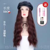 中秋冬款 正品 帽红PU皮帽假发一体海军子八角贝雷帽女时尚 长卷网发