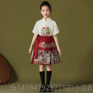 正品儿童合唱团汉中小学生装吟诗红歌表演服代唱马面裙