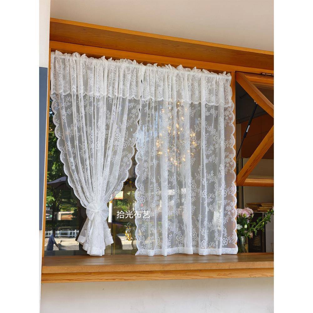 免打孔韩帘式蕾丝帘门帘隔断厨纱房卧室穿GYS小窗杆帘法式田园短