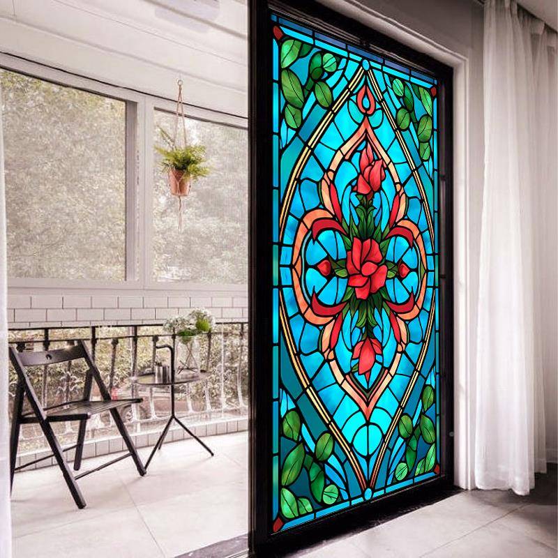 欧式复古彩色窗花窗玻璃贴膜飘窗静电2023-8-3磨防走砂光纸浴室遮