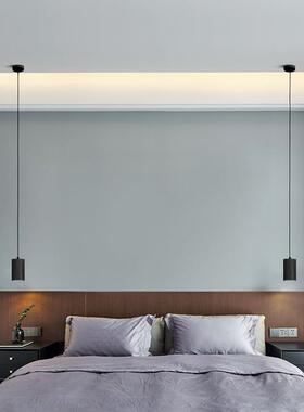 高级黑简色吊灯简轻奢小吊灯卧灯室床头吊灯吊线现代约餐黑色木质