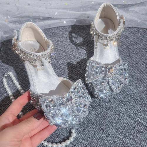 女高跟鞋水童晶洋水气OIG软底女宝小皮蝴鞋配礼服女孩钻蝶公主儿