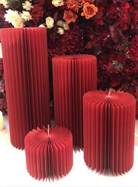 折叠甜品台网红蜂窝纸婚礼派对摆件折纸圆柱红色罗马柱橱窗布置