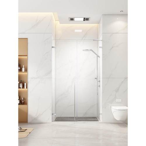 圣嘉红极简无边T8A框一字干湿分白离璃钢化超玻隔内外平开门淋浴