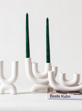 北欧白色陶瓷烛台烛光晚餐道具浪漫蜡烛台家用餐桌桌面装饰品摆件