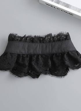 轻柔温黑色蕾配丝小单领假子秋冬叠穿荷叶花边立领脖颈CVA领饰假