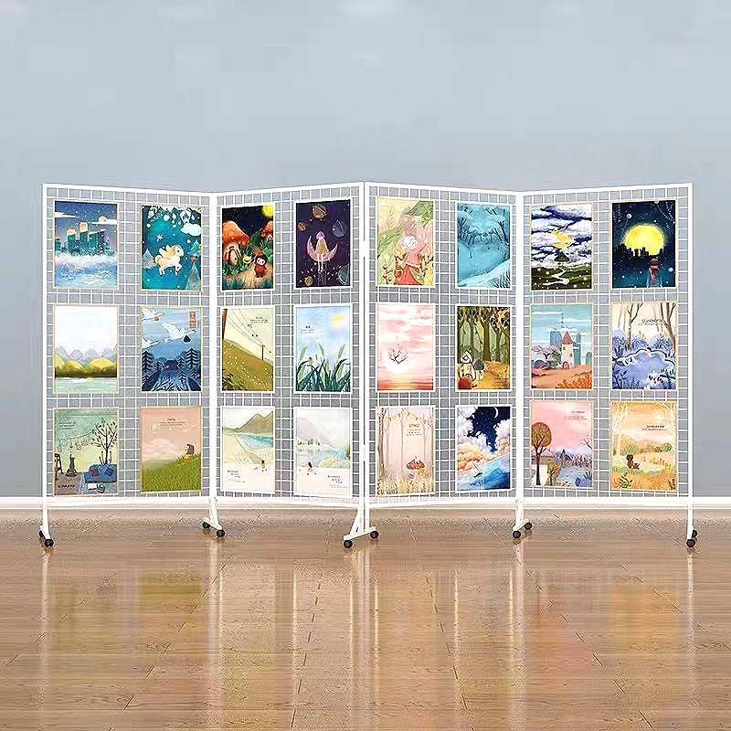 铁艺网格折叠展示架幼儿园美工区作品书法画展网架立式移动置塘鑫